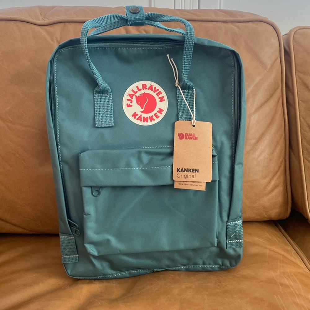 Classic size teal green Fjallraven backpack